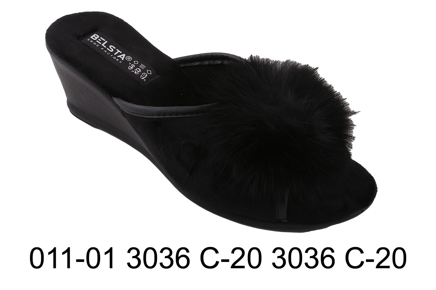 Indoor women's open slippers made of burgundy velvet, decorated with fur.