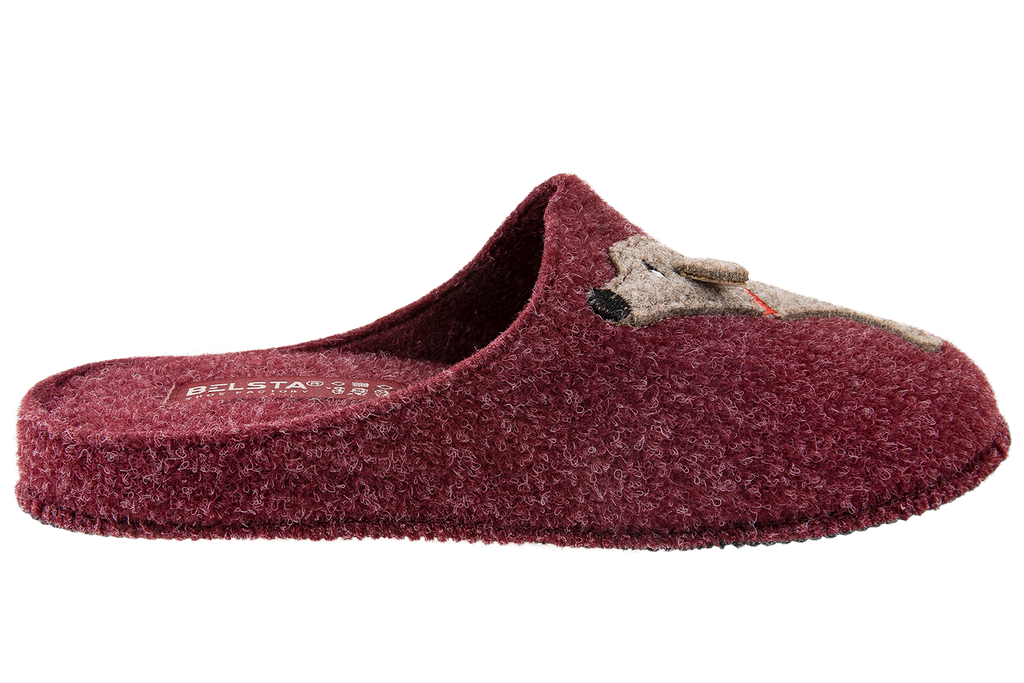 Women's closed slippers made of Italian felt, decorated with embroidery of a cute dachshund dog
