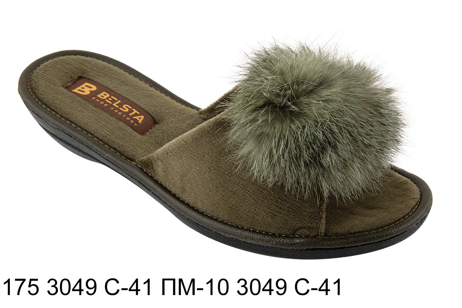 Women's open slippers BELSTA made of velvet, decorated with natural fur