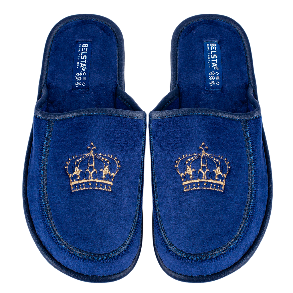 Men's velvet slippers decorated with crown embroidery