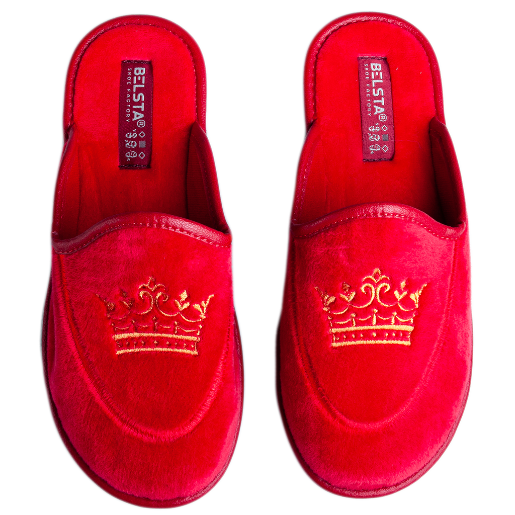 Women's closed velvet slippers with crown embroidery