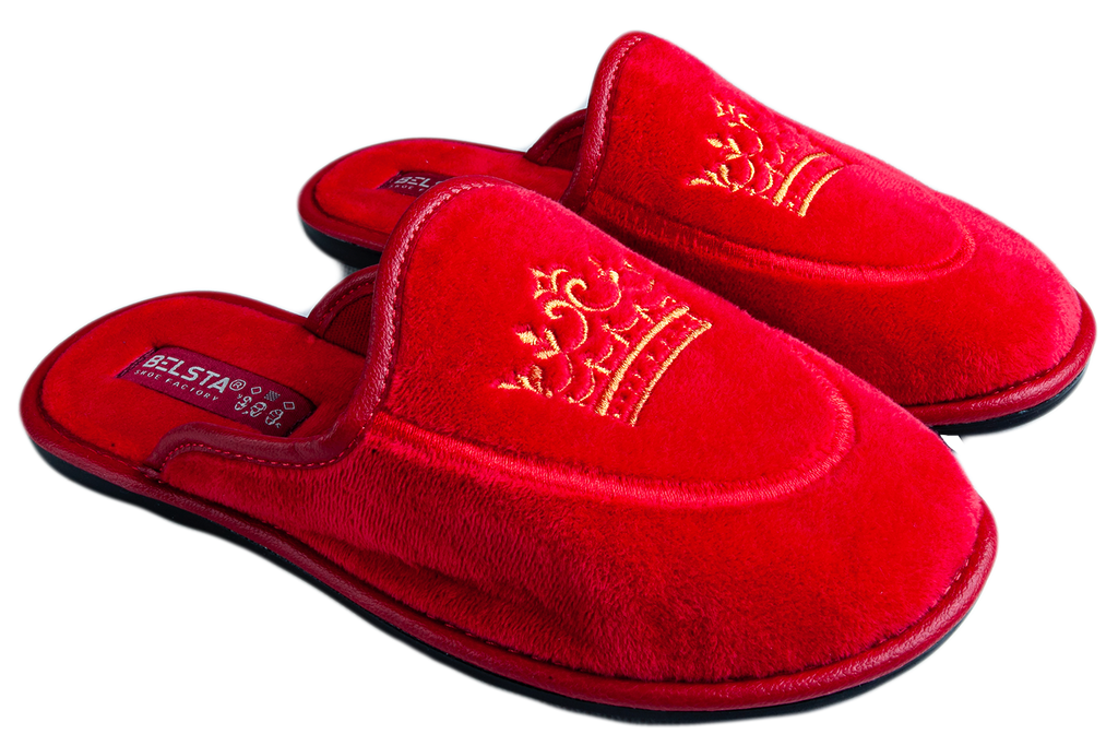 Women's closed velvet slippers with crown embroidery