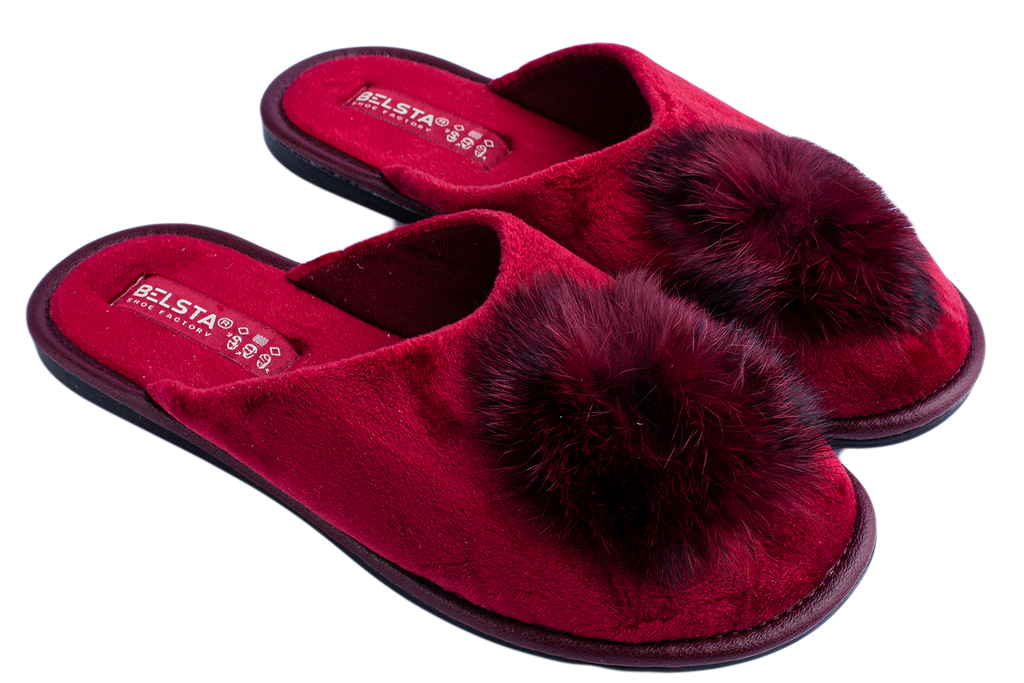 Indoor closed women's velvet slippers decorated with fur