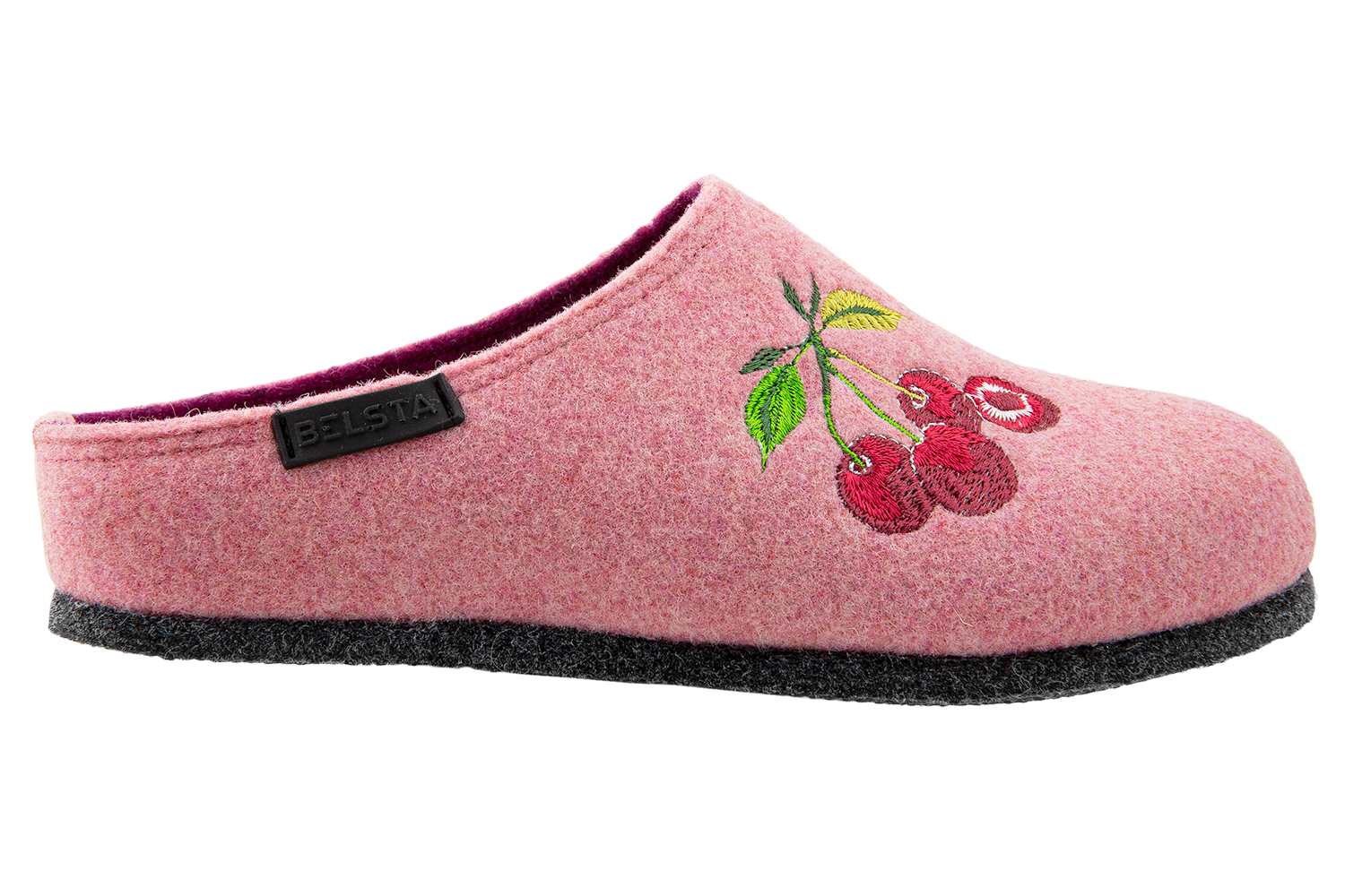 Women's closed slippers made of Italian felt with lavender embroidery