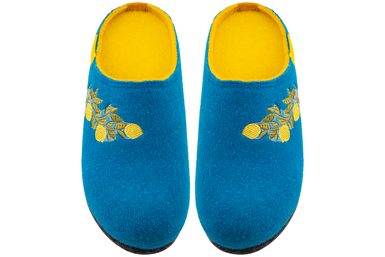 Women's closed slippers made of Italian felt with lavender embroidery