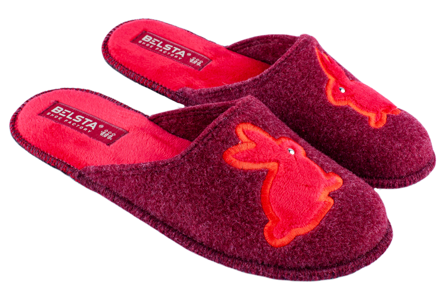 Women's closed slippers BELSTA made of dark blue Italian felt, decorated with cat embroidery