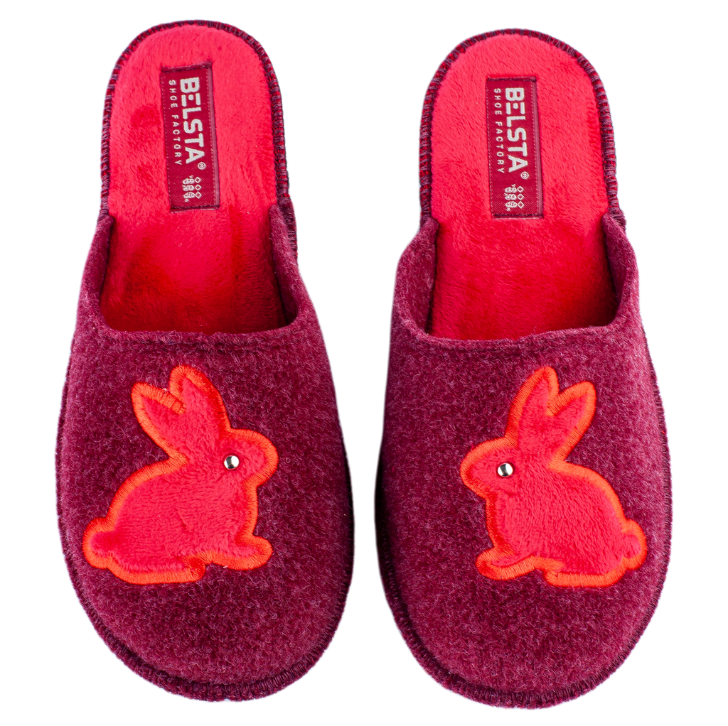 Women's closed slippers BELSTA made of dark blue Italian felt, decorated with cat embroidery