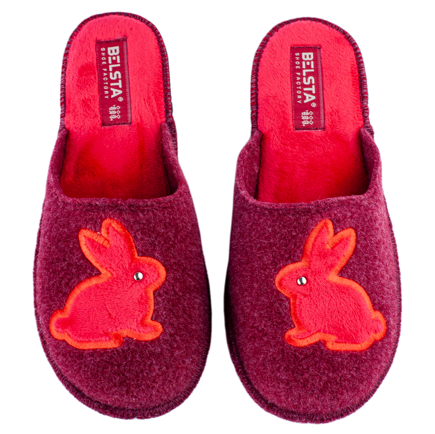 Women's closed slippers BELSTA made of dark blue Italian felt, decorated with cat embroidery