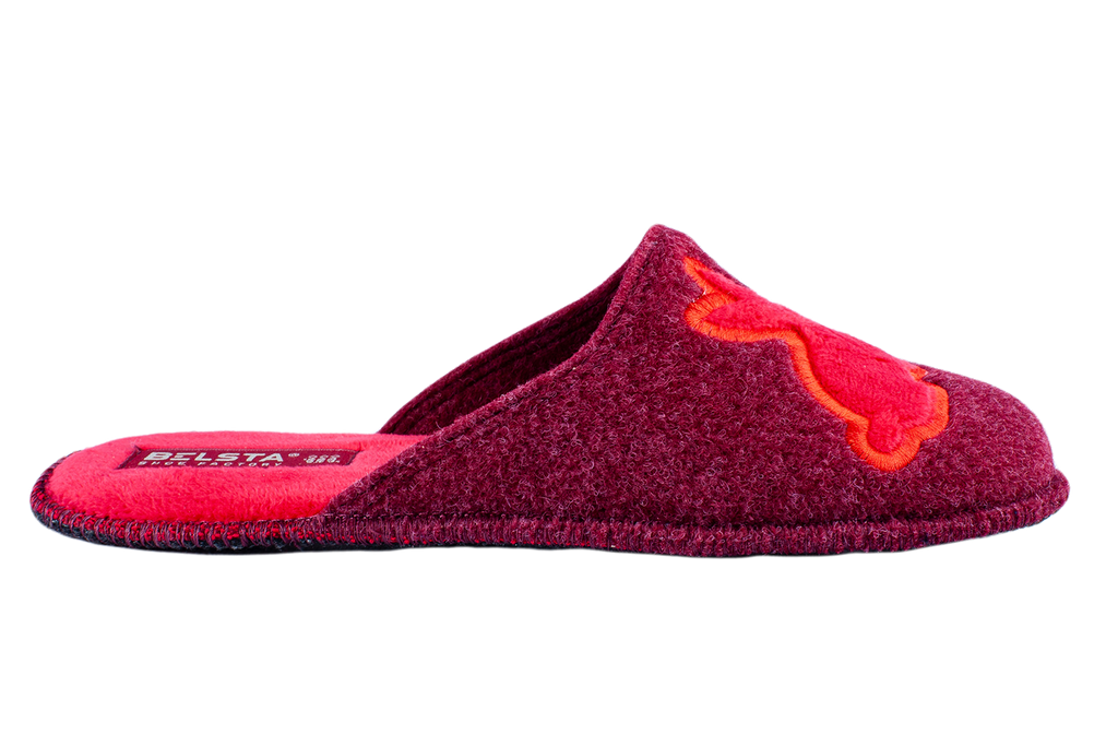 Women's closed slippers BELSTA made of dark blue Italian felt, decorated with cat embroidery