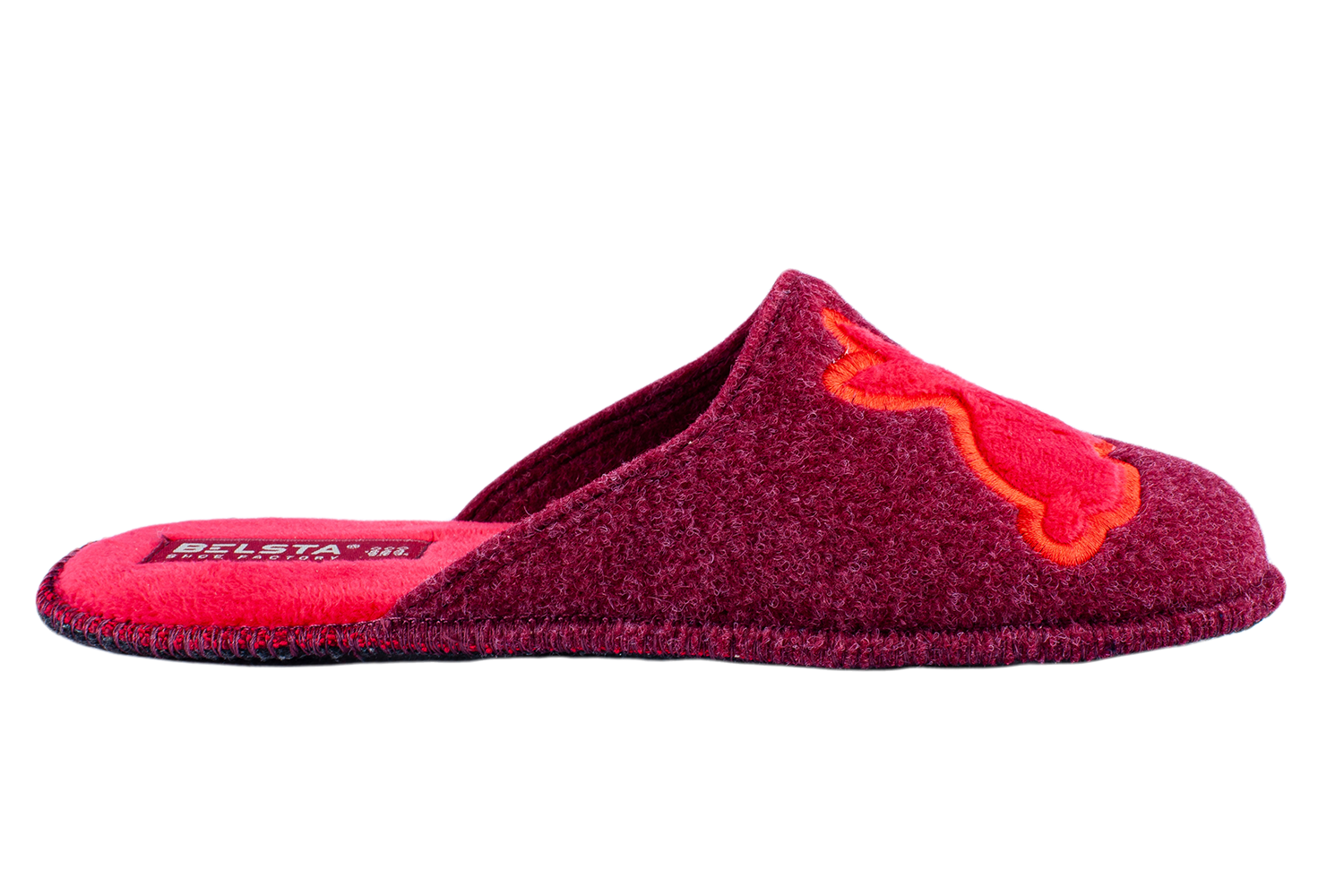 Women's closed slippers BELSTA made of dark blue Italian felt, decorated with cat embroidery