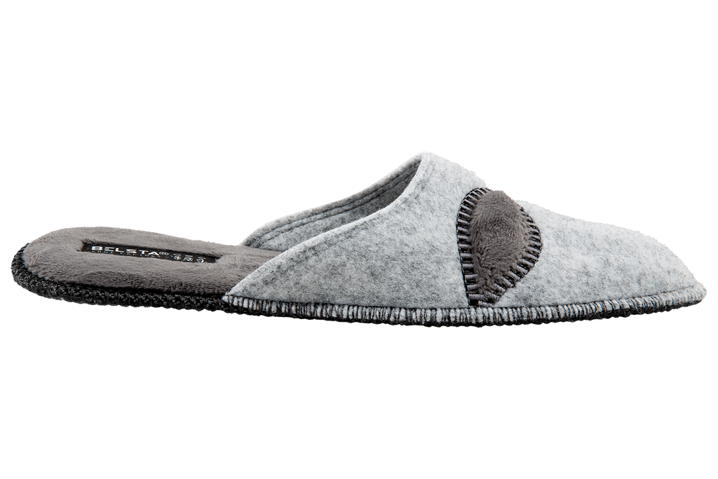 Men's closed slippers BELSTA made of grey Italian felt, decorated with lightning bolt embroidery