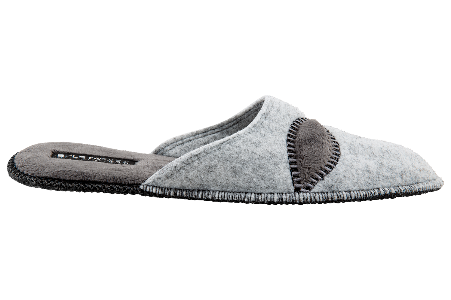Men's closed slippers BELSTA made of grey Italian felt, decorated with lightning bolt embroidery